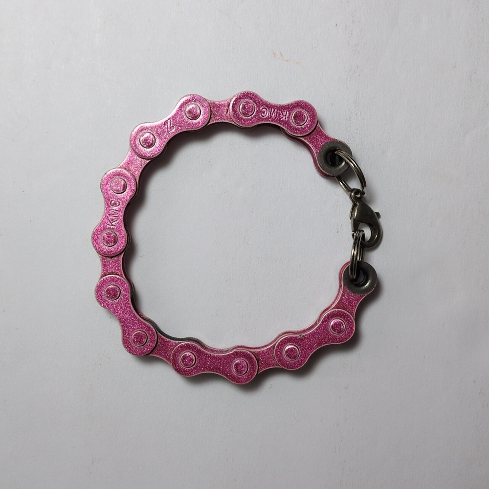 Gift for Cyclist Pink Bicycle Chain Steampunk Bracelet Lobster Clasp